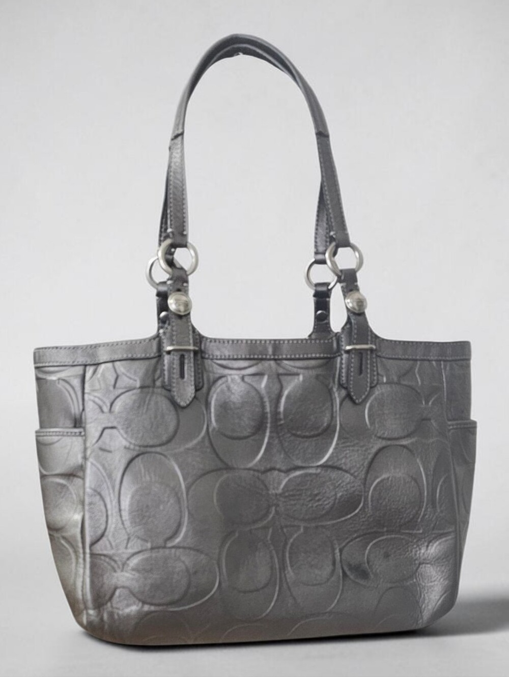 Coach F15242 Metallic Signature Leather Gallery Tote Gunmetal